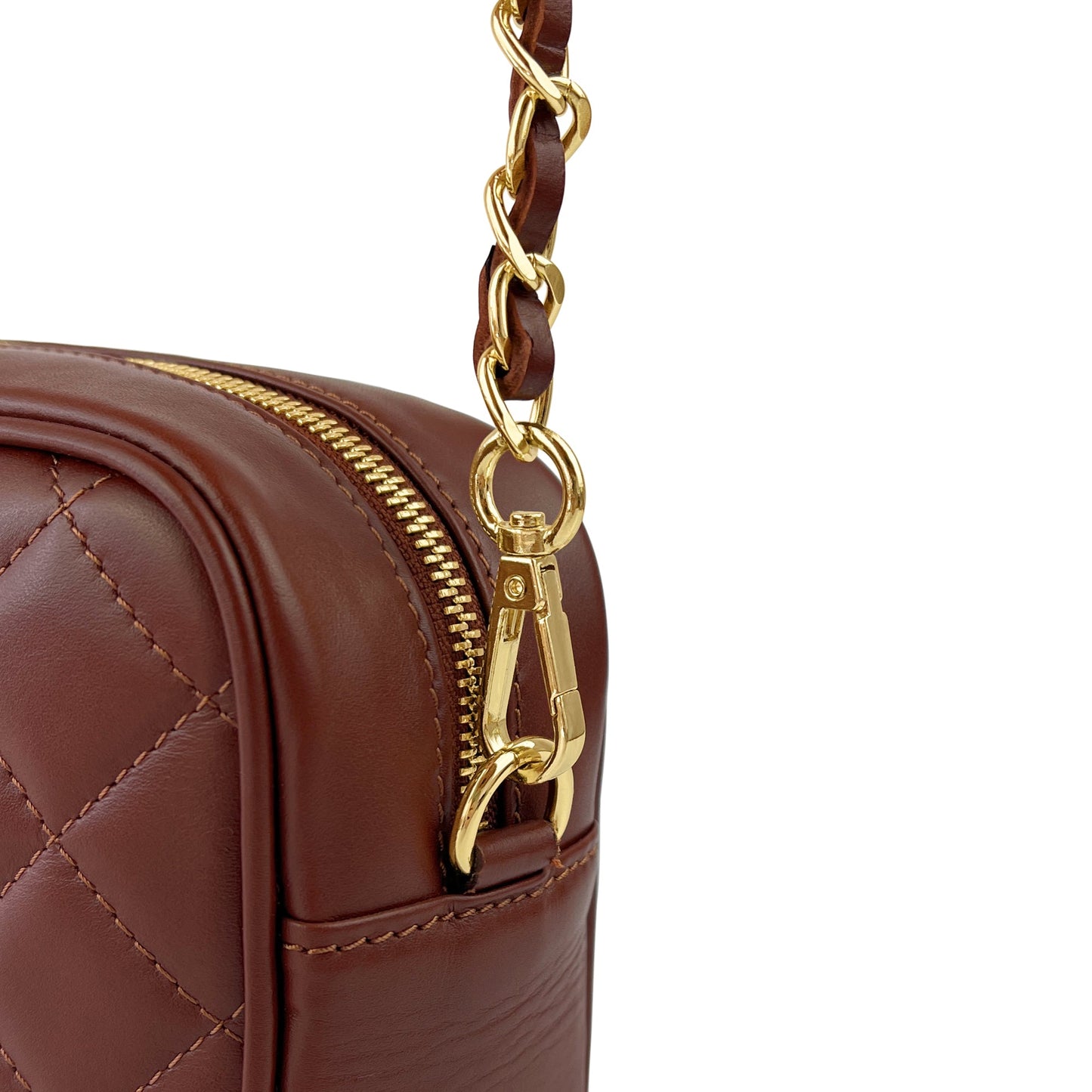 Borsa Donna a Tracolla Trapuntata Marrone, In Vera Pelle, Made in Italy, Nora