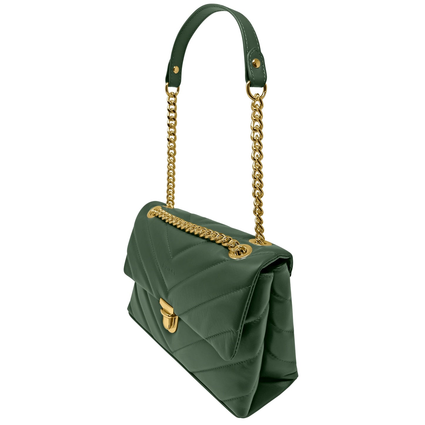 Borsa Donna a Spalla e Tracolla Verde, In Vera Pelle, Made in Italy, Elda
