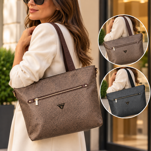VALLEVERDE Borsa shopping donna 96702A in tessuto nero e avana
