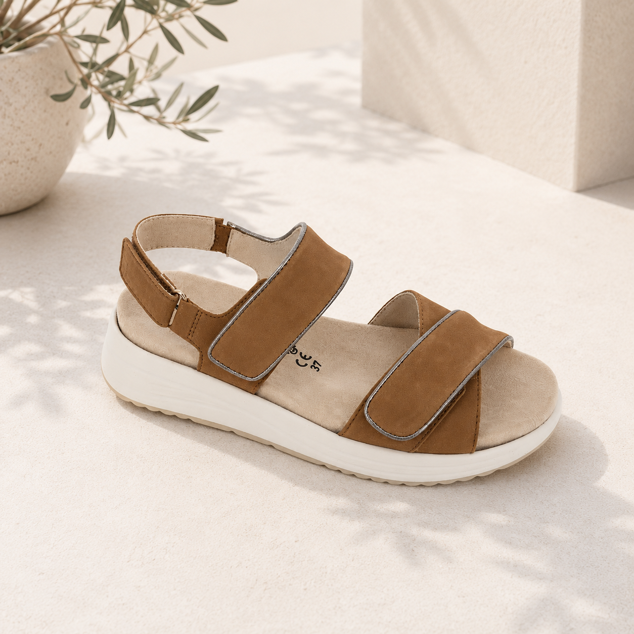 Sandalo Hergos Donna Pelle Nubuk Doppia Fascia Velcro Antilope