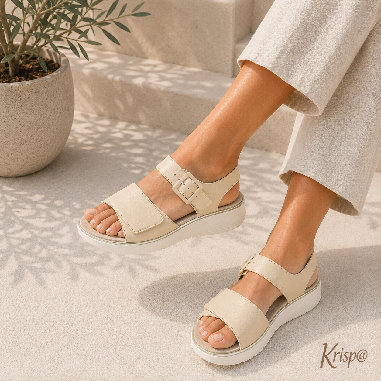 Sandalo Hergos Comfort Beige | Soletta Estraibile | Chiusura Velcro Carmen/Griselast Beige