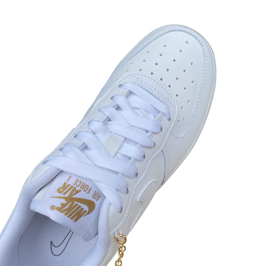 Nike Air Force 1 LX DD1525-100 Bianco Oro Donna Sneakers Catena Pelle Premium