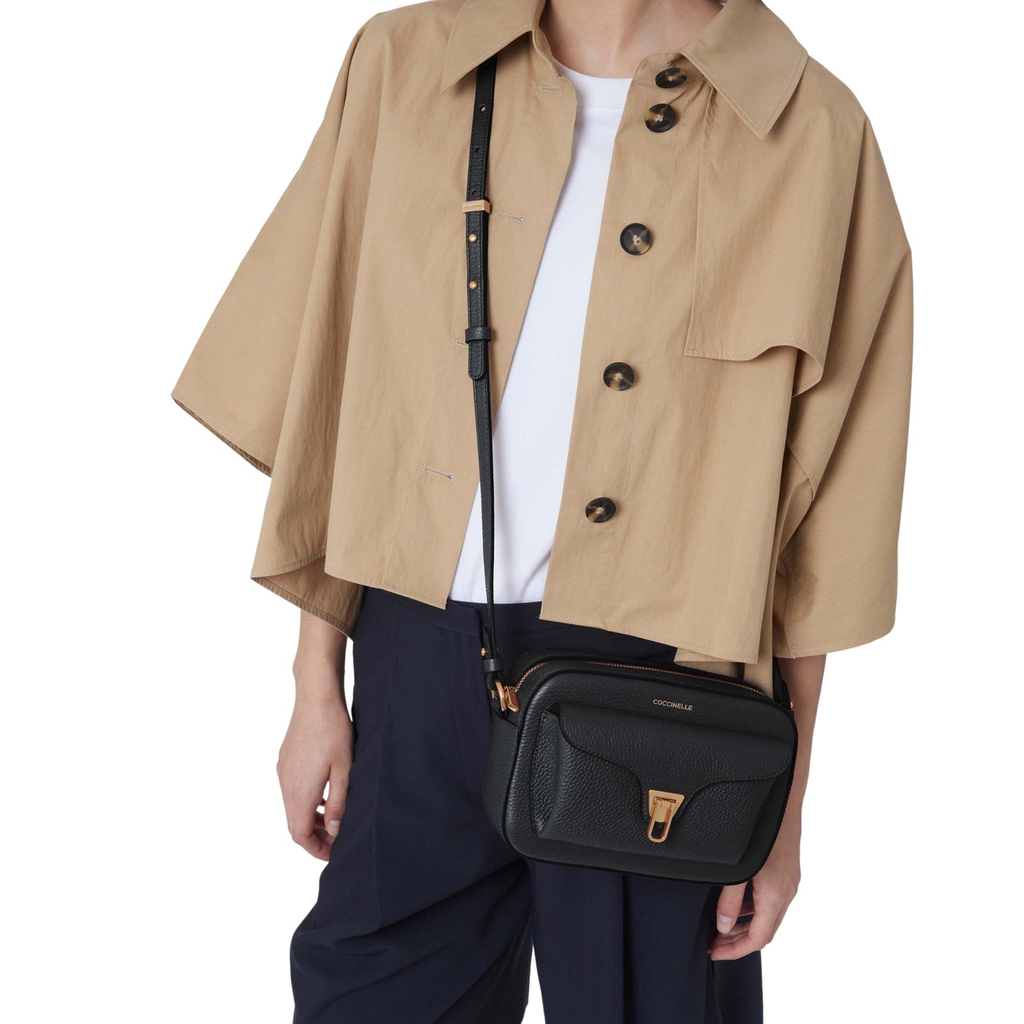 COCCINELLE Borsa Donna a Tracolla Nera, In Vera Pelle, Beat Soft Small