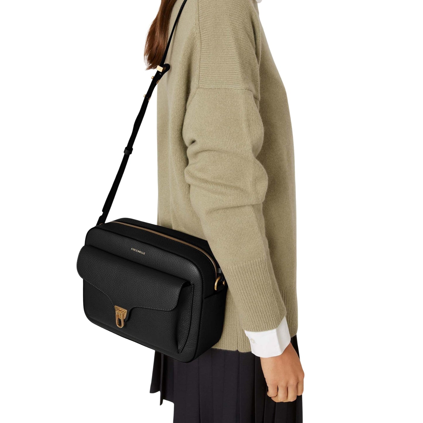 COCCINELLE Borsa Donna a Tracolla Nera, In Vera Pelle, Beat Soft Media