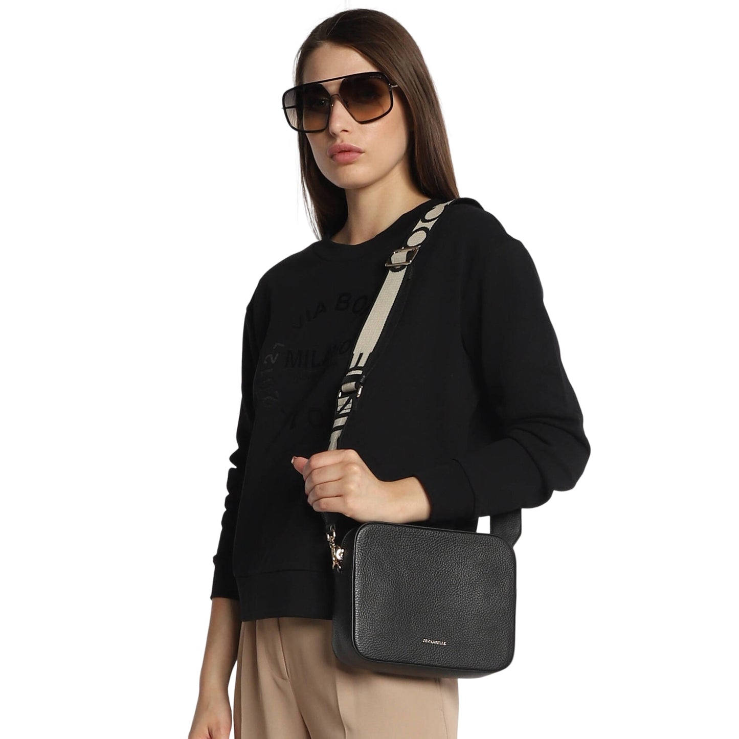 COCCINELLE Borsa Donna a Tracolla Nera, In Vera Pelle, Tebe Large