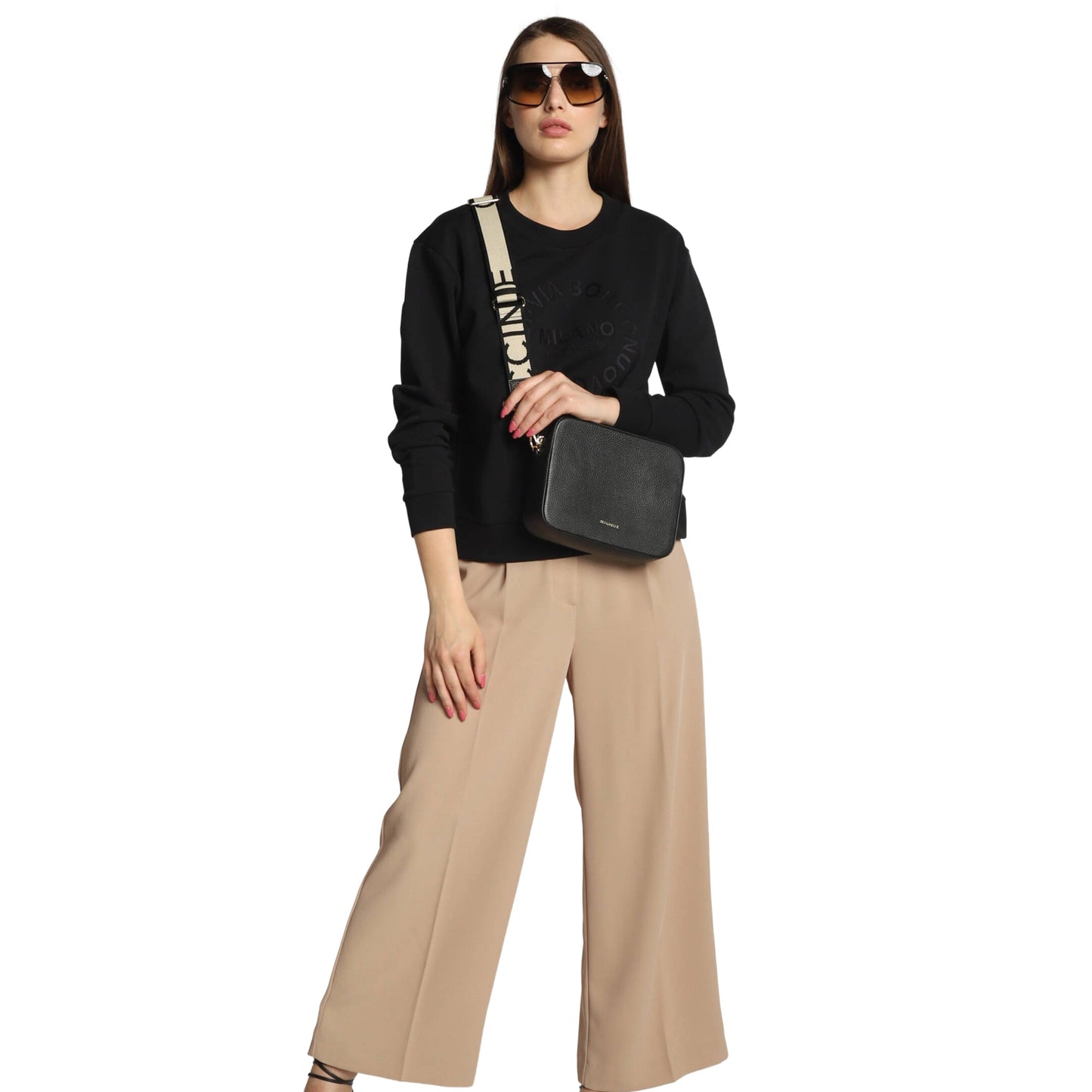 COCCINELLE Borsa Donna a Tracolla Nera, In Vera Pelle, Tebe Large