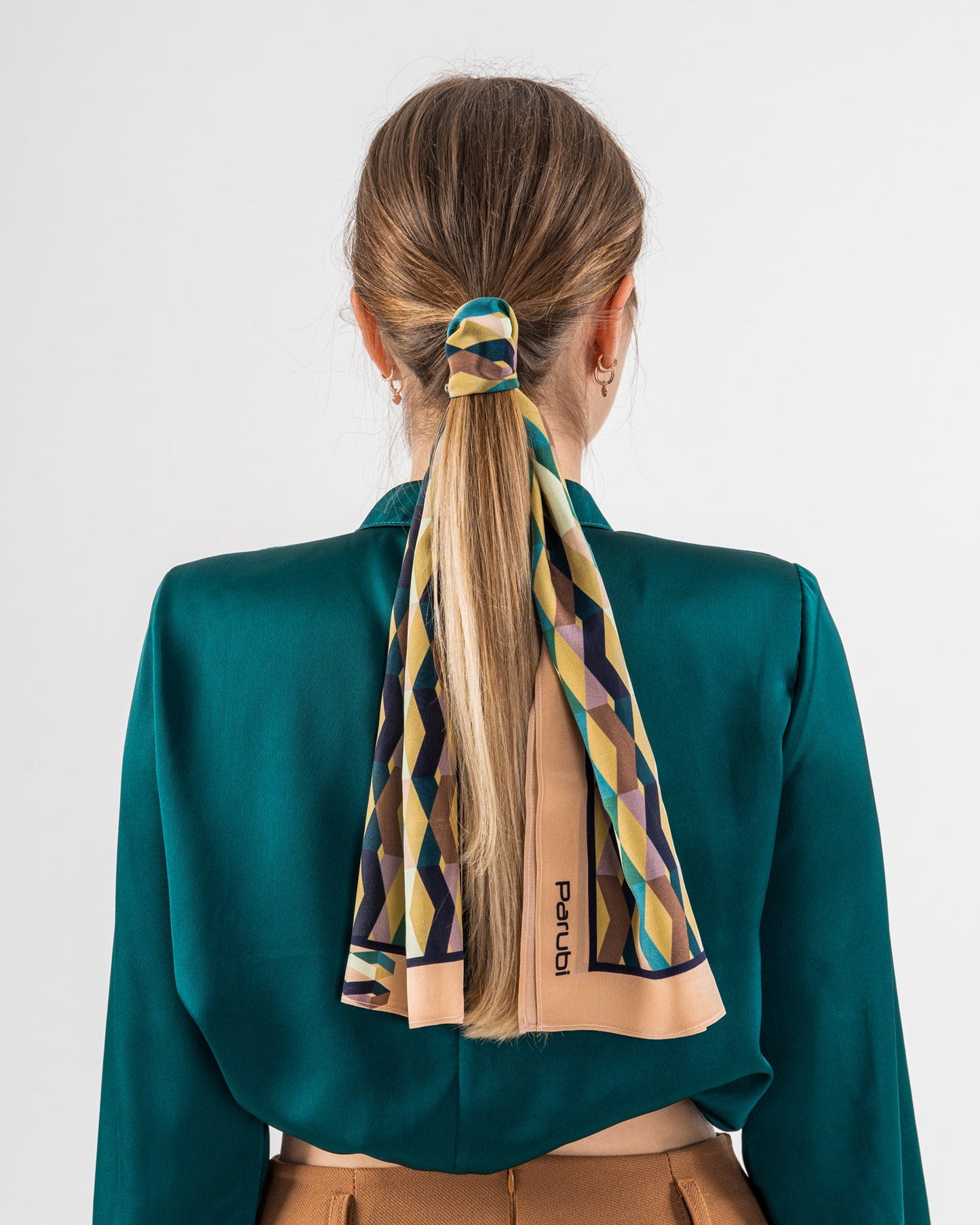 Foulard Donna, 100% Seta, Made in Italy, Rettangolare 40x90, Stile Geometrico