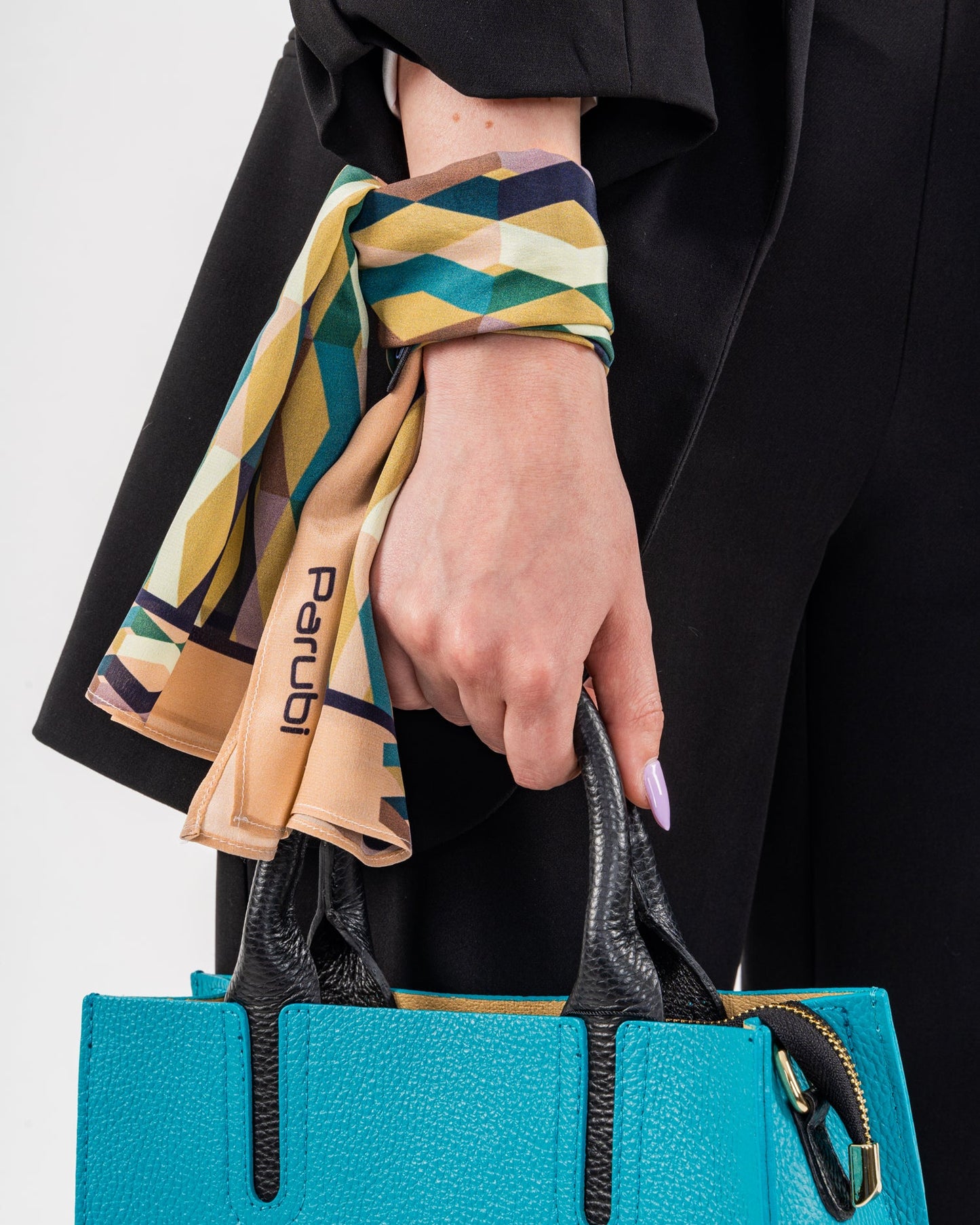 Foulard Donna, 100% Seta, Made in Italy, Rettangolare 40x90, Stile Geometrico