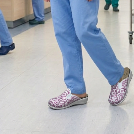 Ciabatta donna Work Fiori con Elastici e Plantare Estraibile – Fucsia