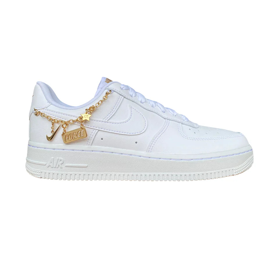 Nike Air Force 1 LX DD1525-100 Bianco Oro Donna Sneakers Catena Pelle Premium
