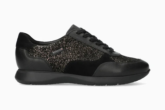 Mephisto Mendy Ceylan – Sneaker donna in pelle nera e oro con plantare estraibile