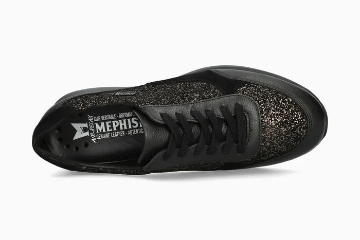 Mephisto Mendy Ceylan – Sneaker donna in pelle nera e oro con plantare estraibile