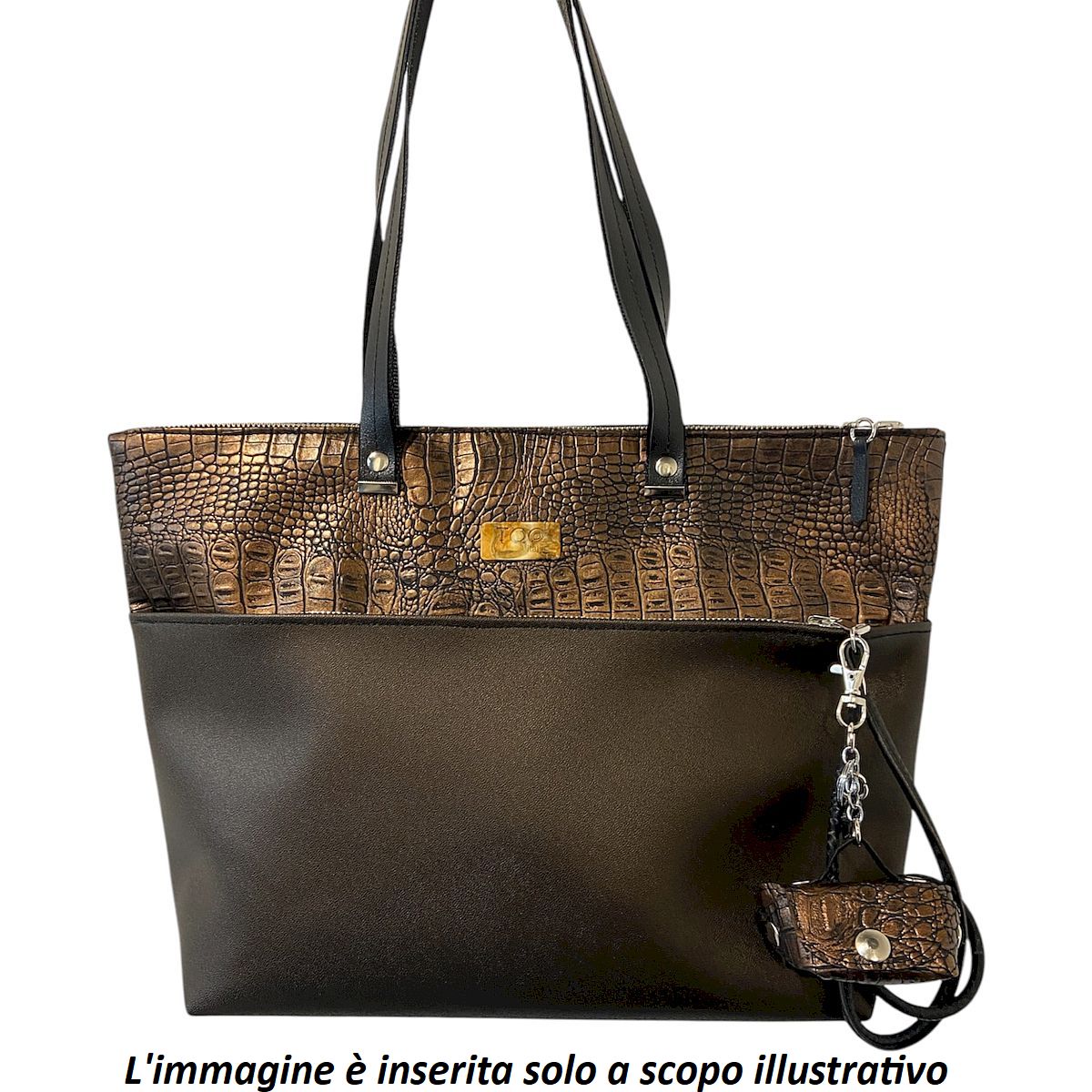 Micro bag nero satinato - micro borsa Portachiavi Charm in PVC