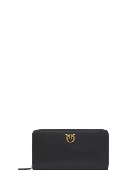 Pinko portafogli Ryder con zip in pelle liscia nero oro