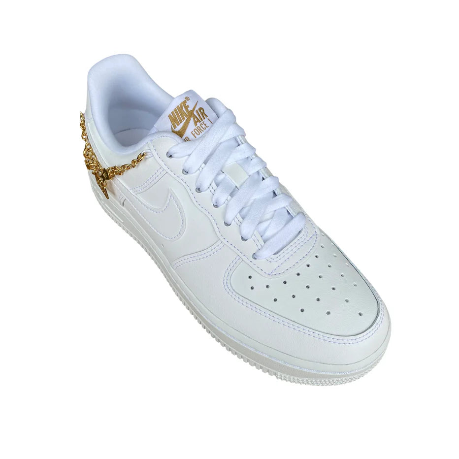 Nike Air Force 1 LX DD1525-100 Bianco Oro Donna Sneakers Catena Pelle Premium