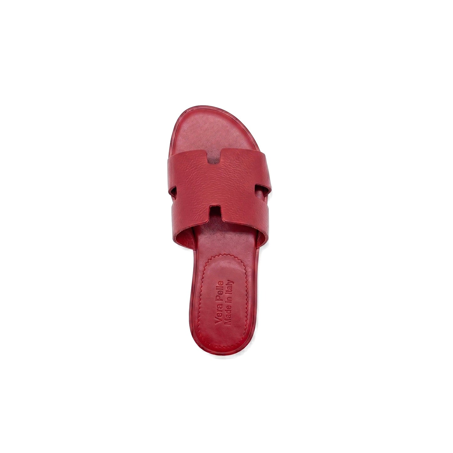 PUGLIA - Sandali a Ciabatta ad H In Vera Pelle Rosso Donna Made in Italy