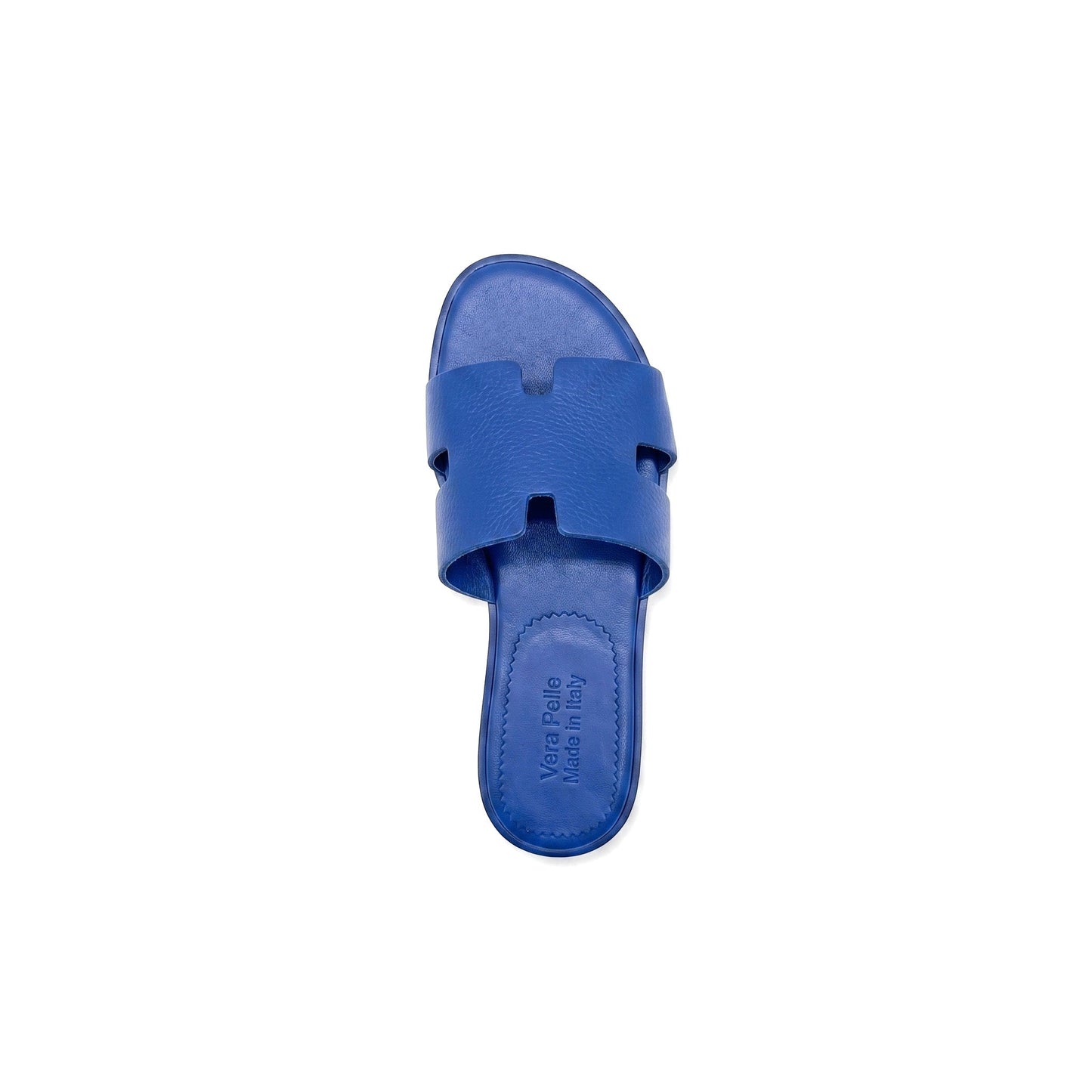 PUGLIA - Sandali a Ciabatta ad H In Vera Pelle Blu Donna Made in Italy