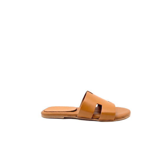 PUGLIA - Sandali a Ciabatta ad H In Vera Pelle cuoio Donna Made in Italy