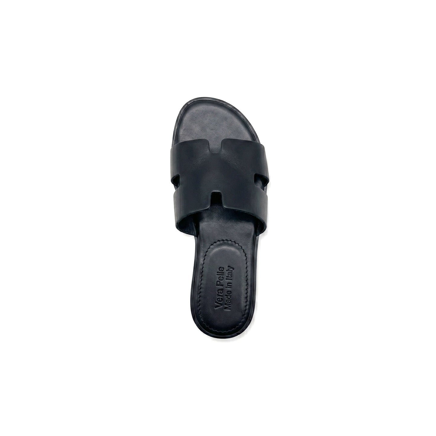 PUGLIA - Sandali a Ciabatta ad H In Vera Pelle Nero Donna Made in Italy