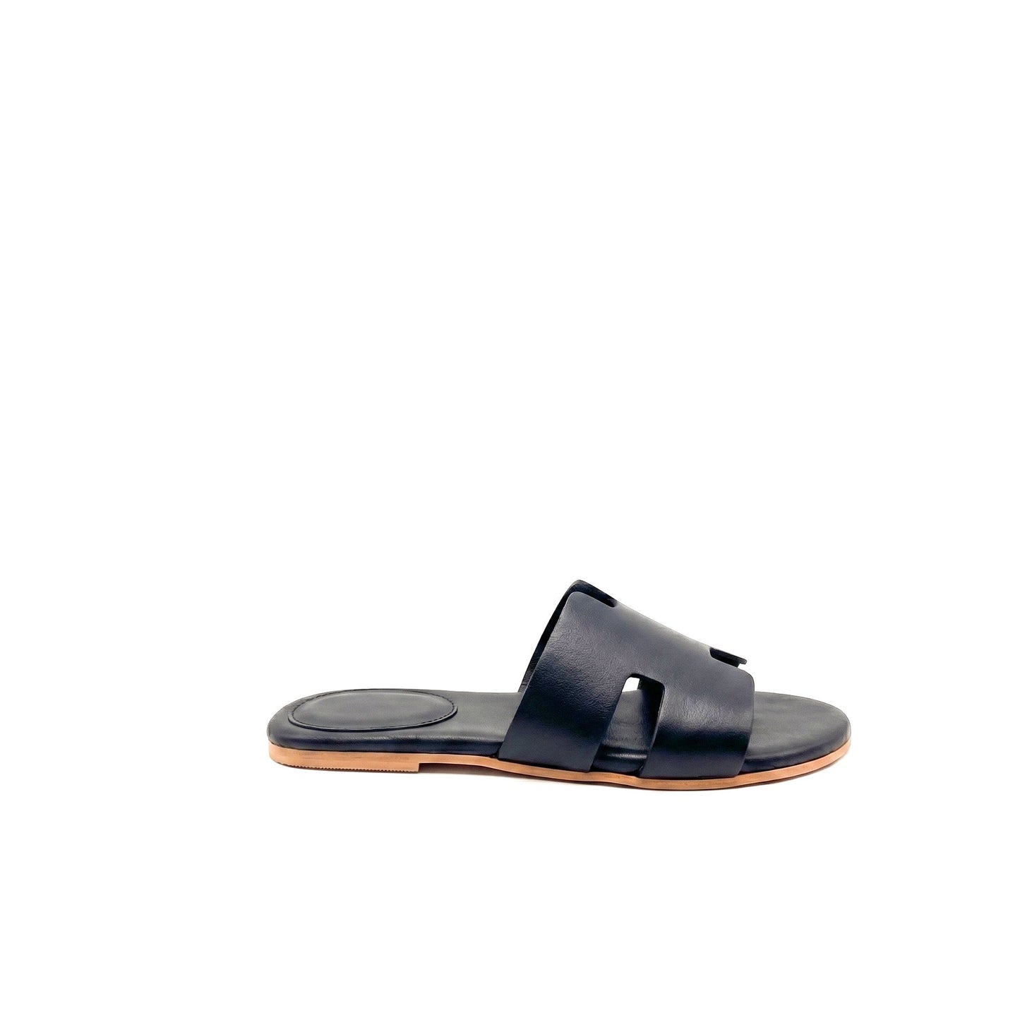 PUGLIA - Sandali a Ciabatta ad H In Vera Pelle Nero Donna Made in Italy