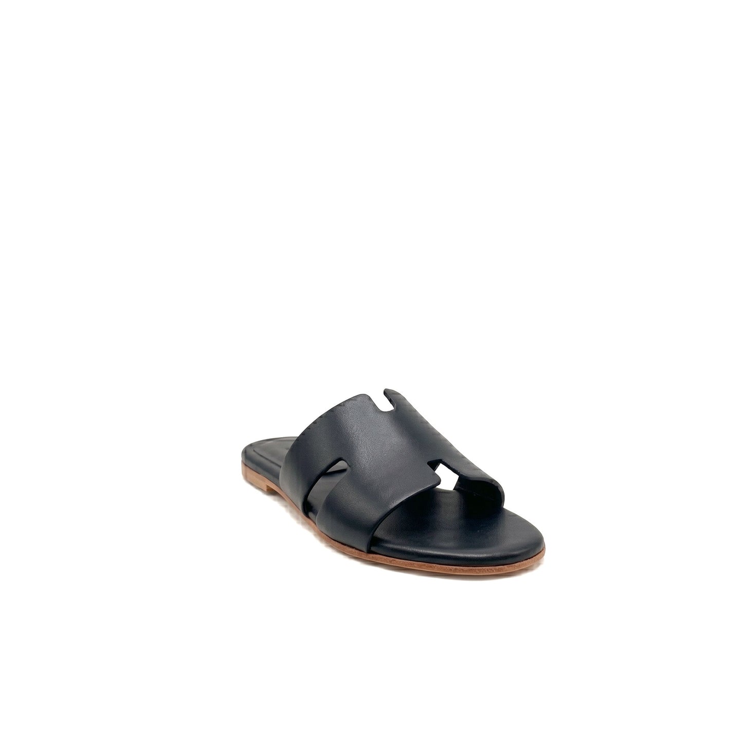 PUGLIA - Sandali a Ciabatta ad H In Vera Pelle Nero Donna Made in Italy