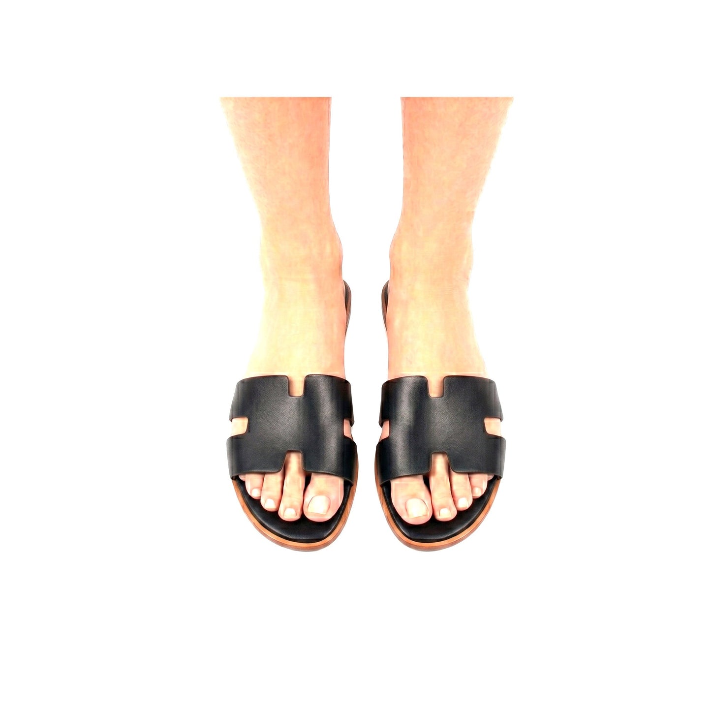 PUGLIA - Sandali a Ciabatta ad H In Vera Pelle Nero Donna Made in Italy