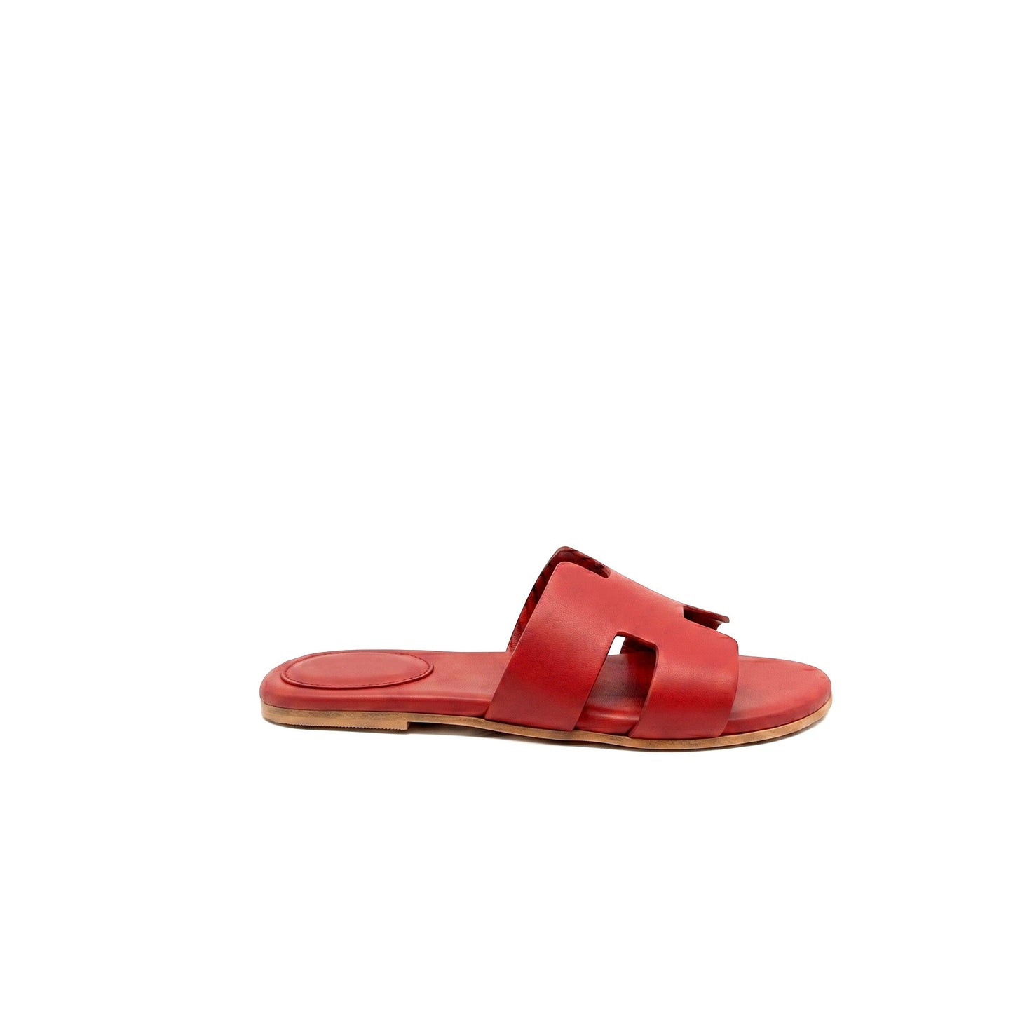 PUGLIA - Sandali a Ciabatta ad H In Vera Pelle Rosso Donna Made in Italy
