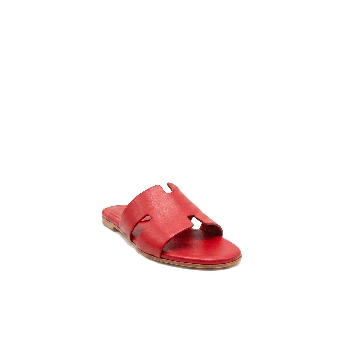 PUGLIA - Sandali a Ciabatta ad H In Vera Pelle Rosso Donna Made in Italy