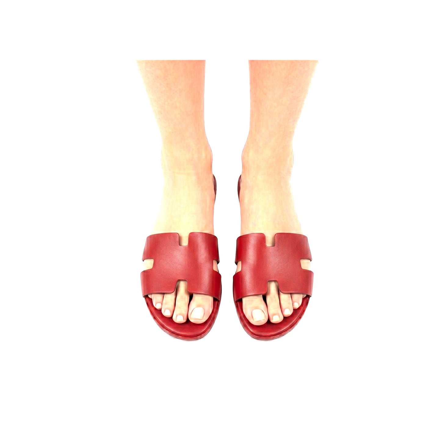 PUGLIA - Sandali a Ciabatta ad H In Vera Pelle Rosso Donna Made in Italy