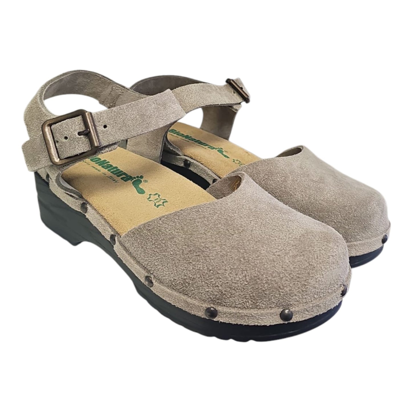 BioNatura sandalo zoccolo da donna  in camoscio beige,stile casual
