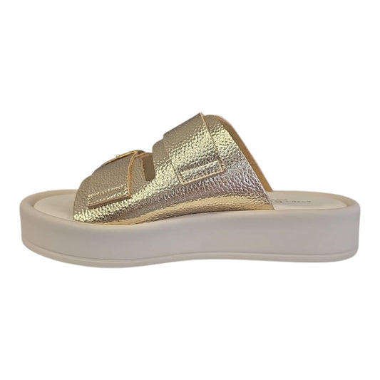 Antica Cuoieria Sandalo donna  platform in pelle Bottalata doppia fibbia oro art.23024
