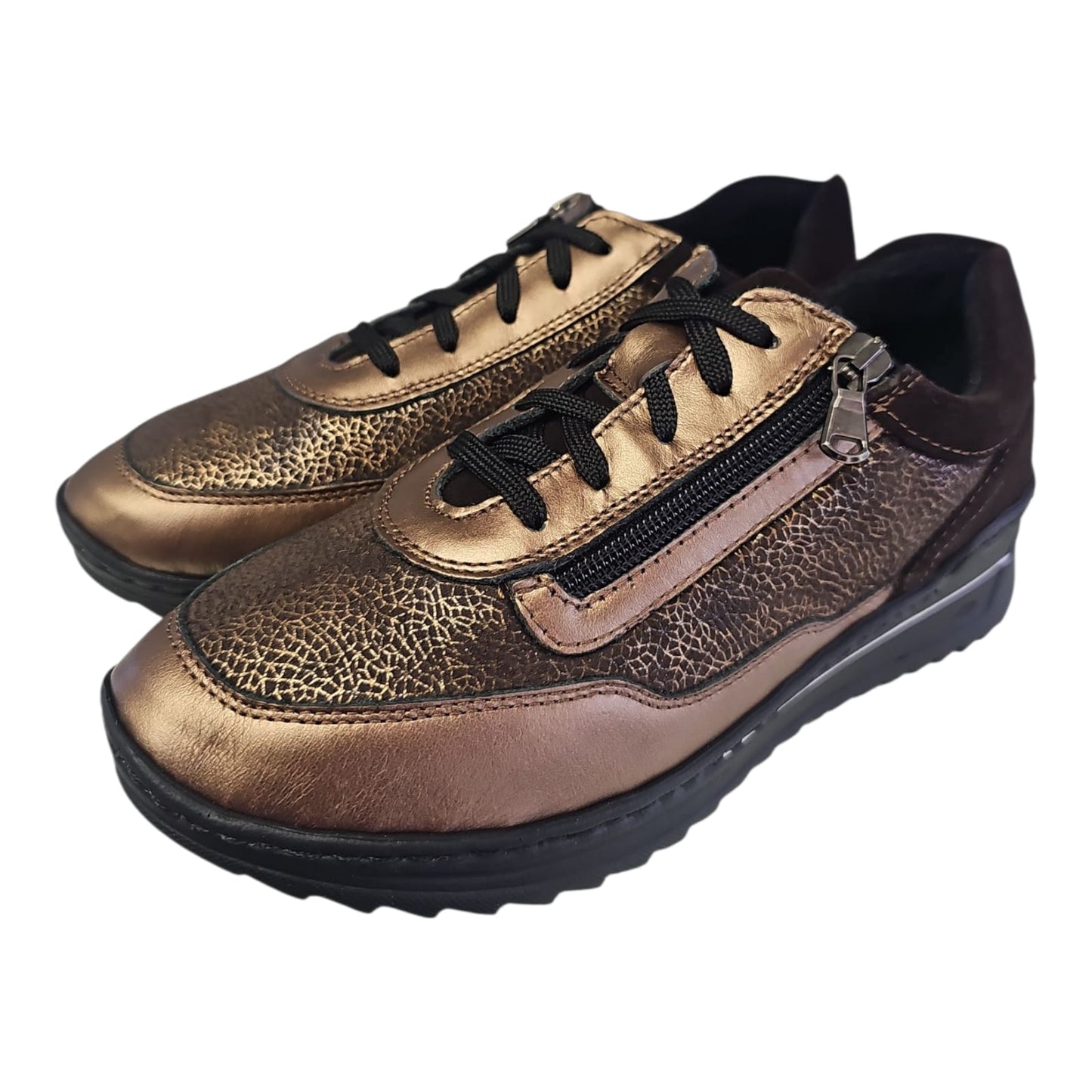 STILEDIVITA Sneakers con Lacci  e Zip Donna Art. 9133 in pelle bronzo e perlato Ottone