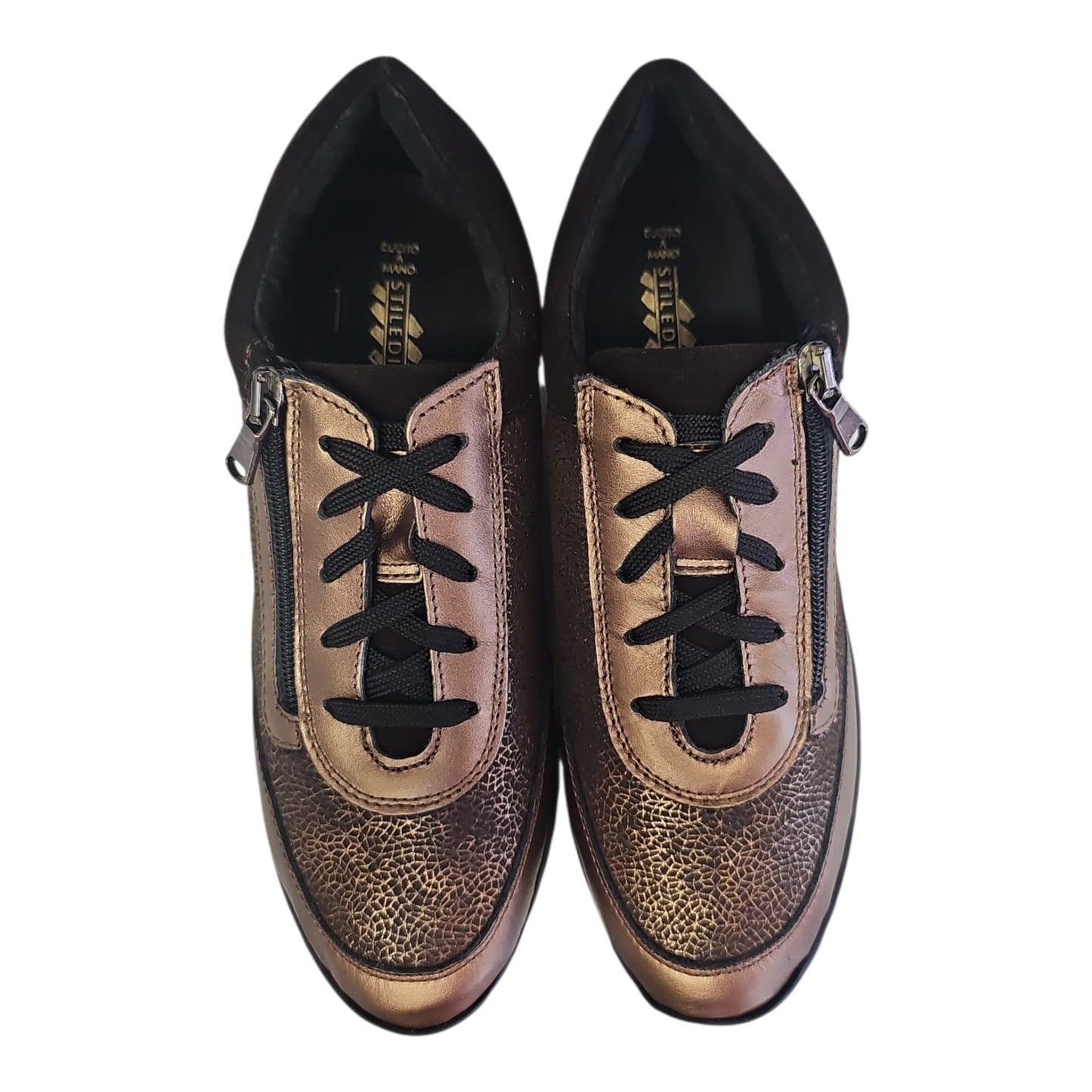 STILEDIVITA Sneakers con Lacci  e Zip Donna Art. 9133 in pelle bronzo e perlato Ottone