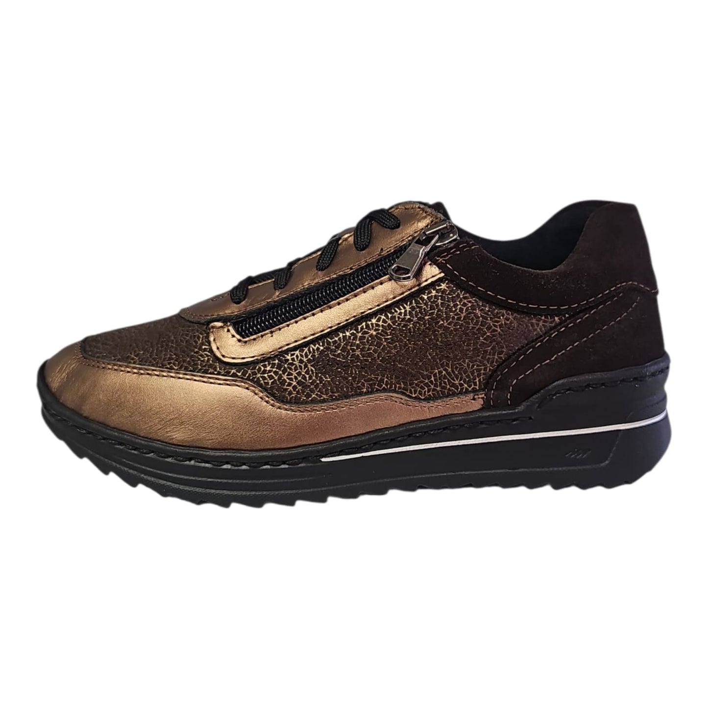 STILEDIVITA Sneakers con Lacci  e Zip Donna Art. 9133 in pelle bronzo e perlato Ottone