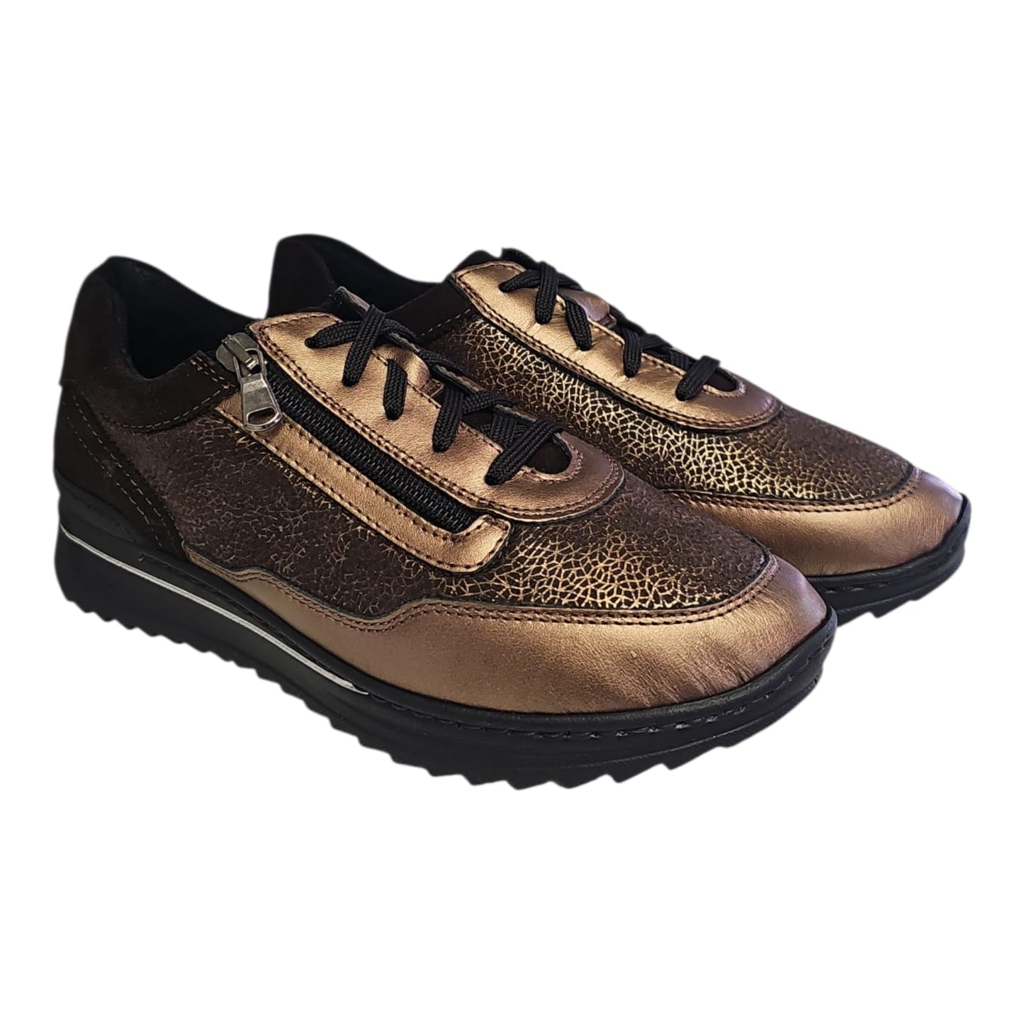 STILEDIVITA Sneakers con Lacci  e Zip Donna Art. 9133 in pelle bronzo e perlato Ottone