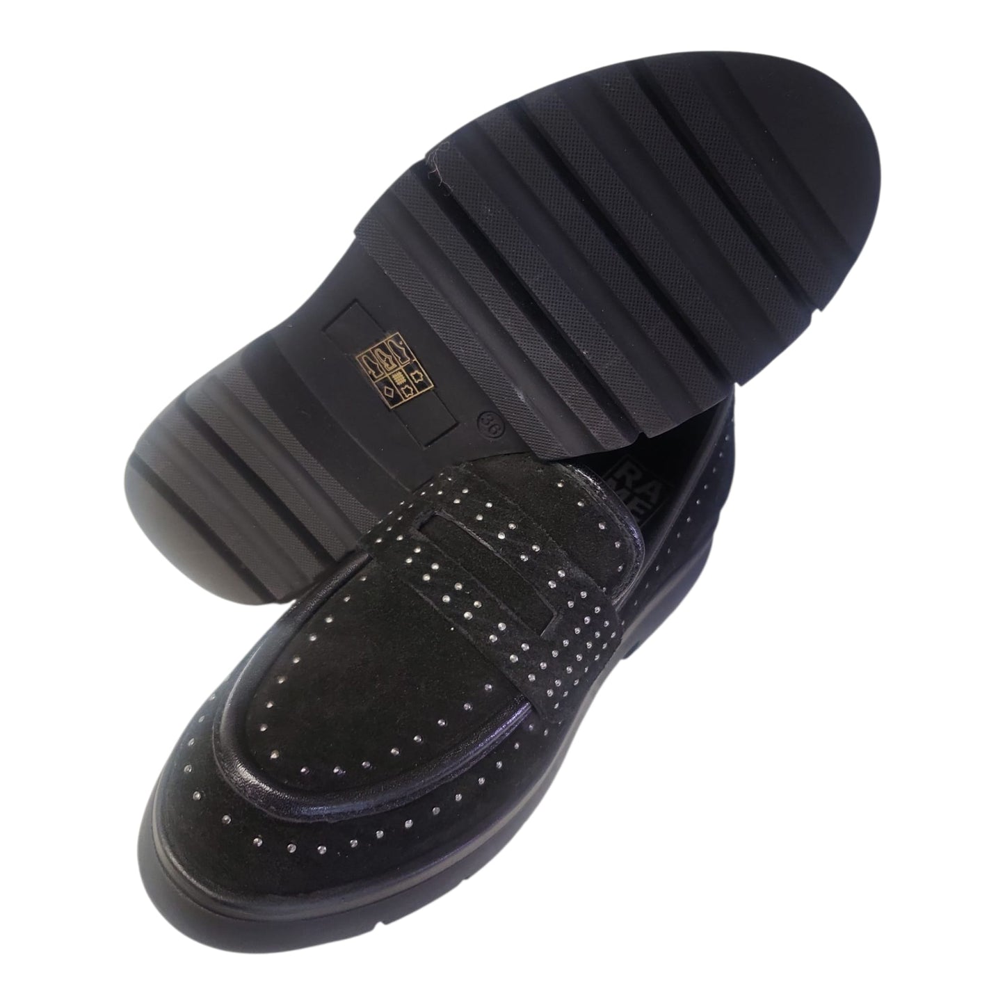 RAME mocassino da donna in pelle scamosciata con borchie nero GABRY09