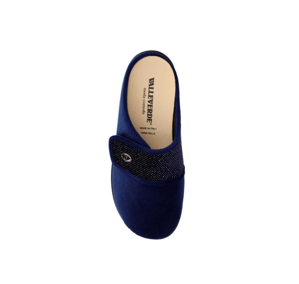 Valleverde 25102 Pantofole Donna con Plantare Estraibile in Vera Pelle Blu