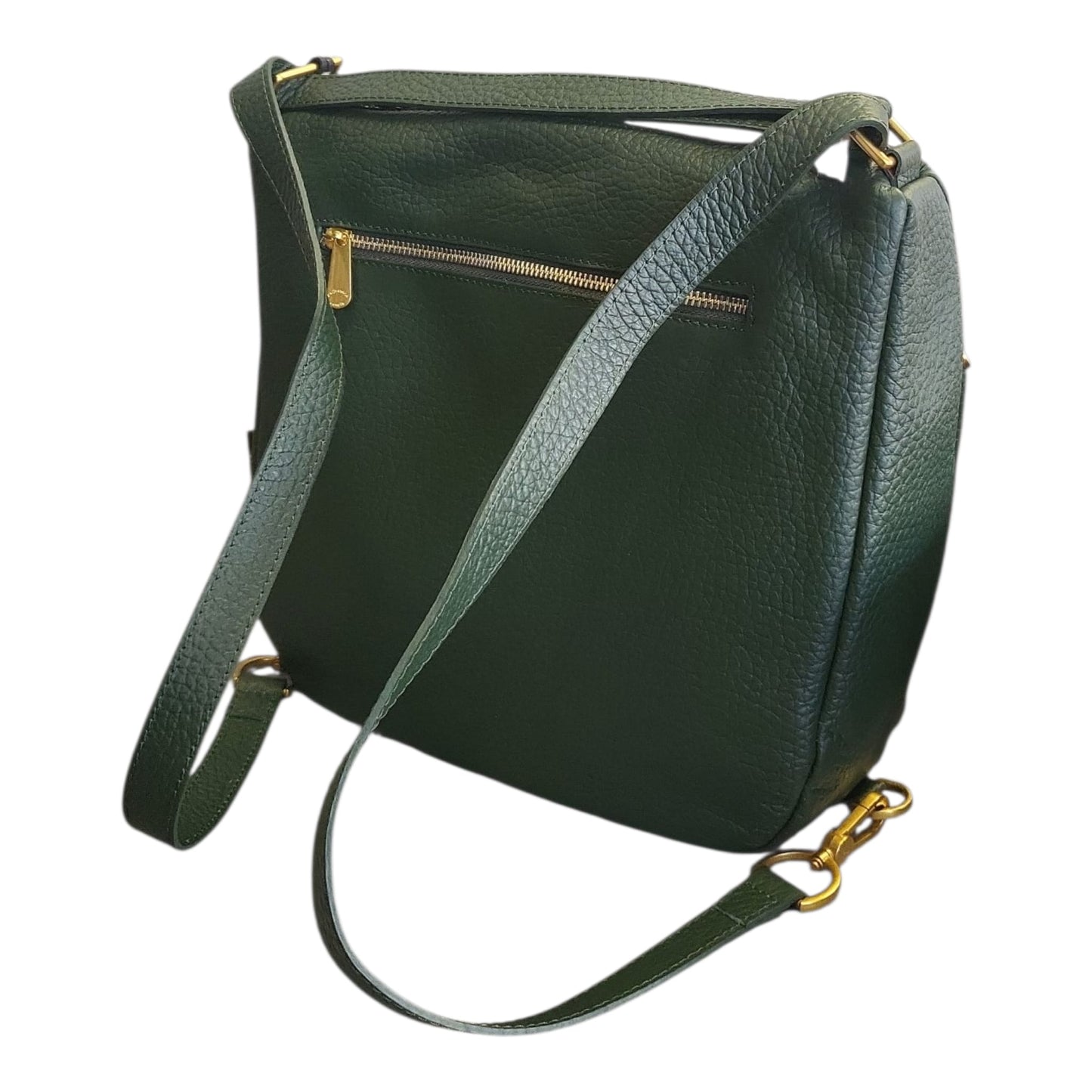 Pelletteria Veneta – Borsa Donna in Pelle Verde Bottiglia 2 in 1 a Spalla o Zaino (30x30x10 cm)