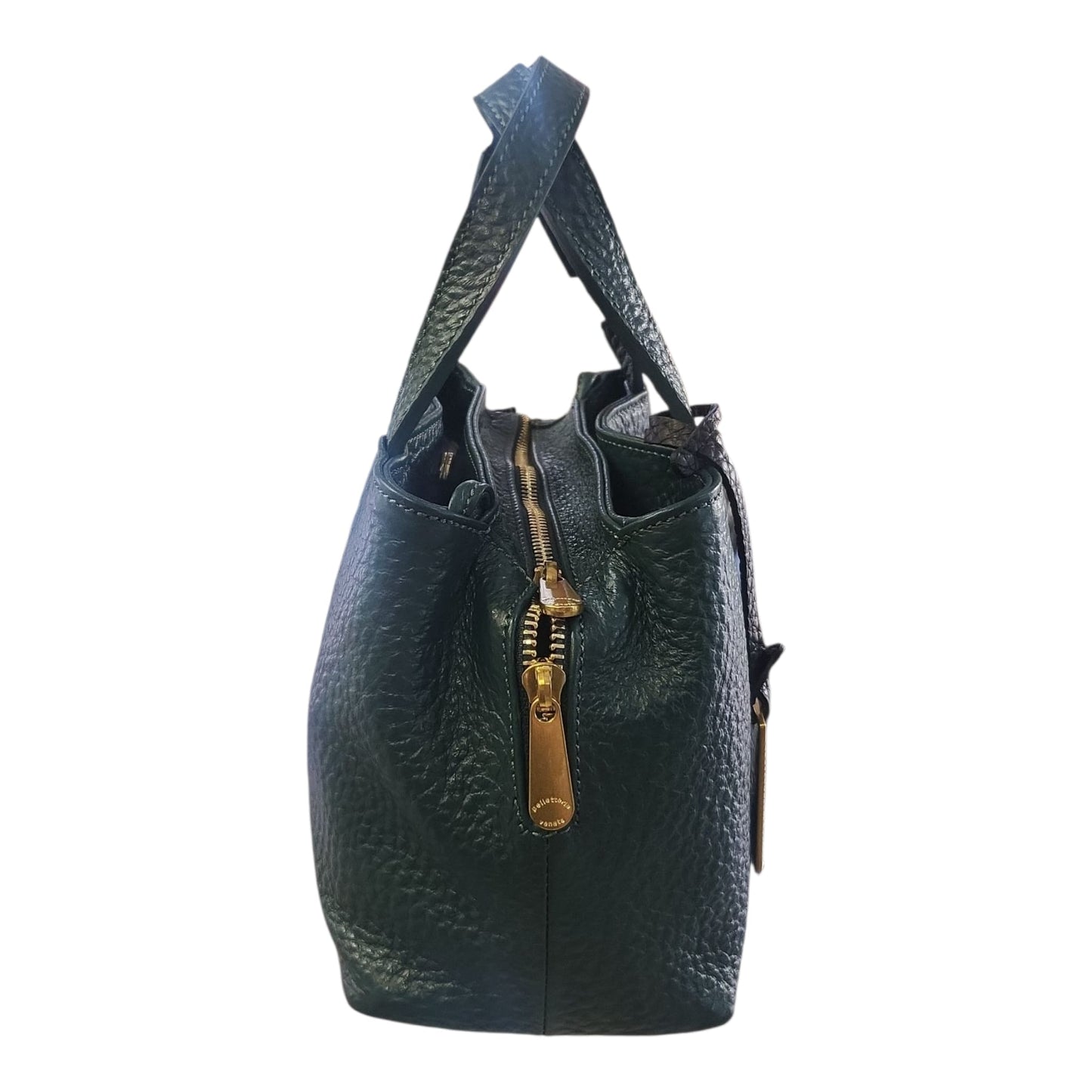 Pelletteria Veneta – Borsa a Mano Donna in Pelle Martellata con Tracolla Verde Bottiglia (22x17x11 cm) – Made in Italy