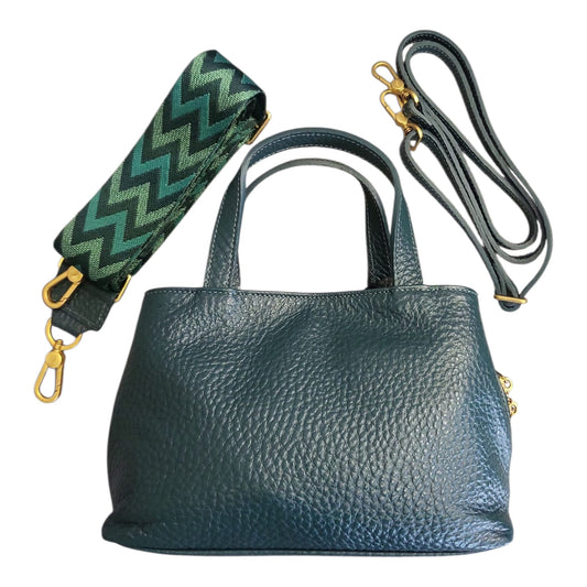 Pelletteria Veneta – Borsa a Mano Donna in Pelle Martellata con Tracolla Verde Bottiglia (22x17x11 cm) – Made in Italy