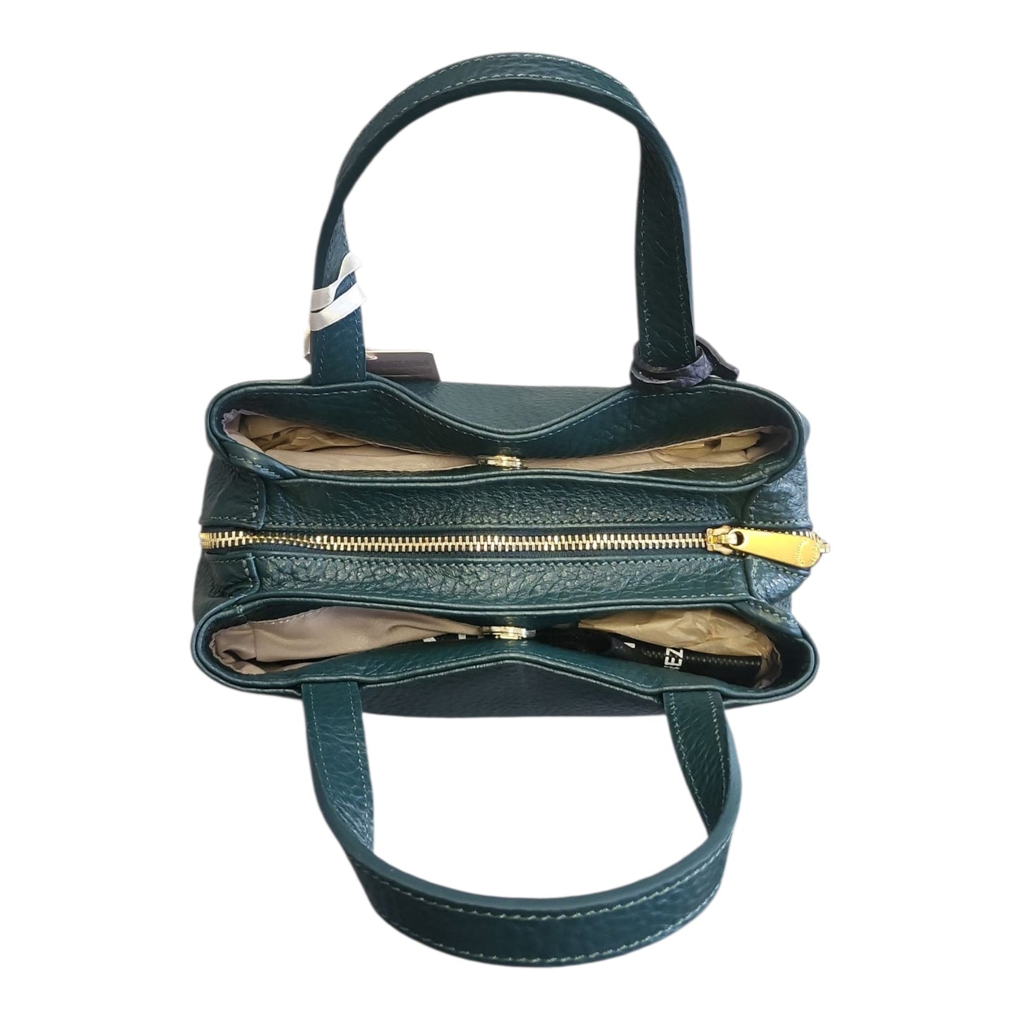 Pelletteria Veneta – Borsa a Mano Donna in Pelle Martellata con Tracolla Verde Bottiglia (22x17x11 cm) – Made in Italy