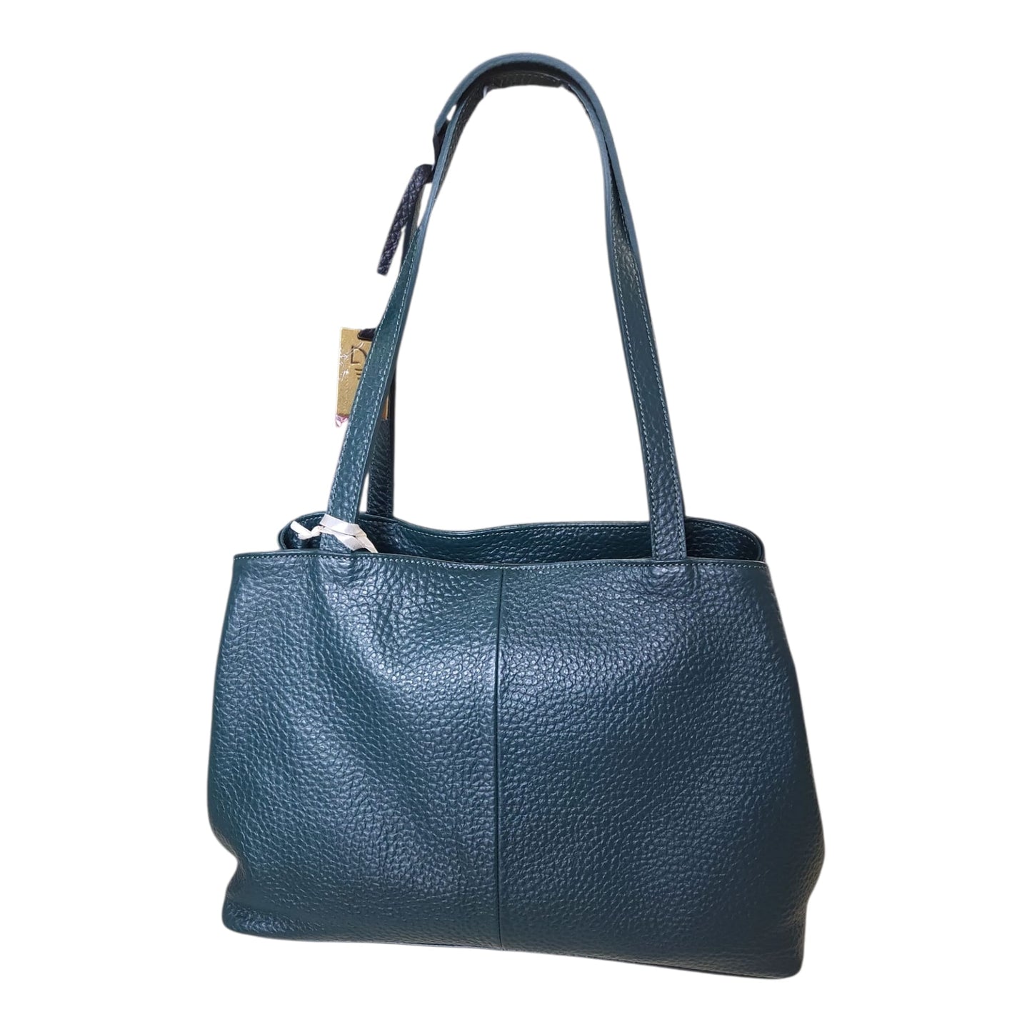 Pelletteria Veneta – Shopper Donna in Pelle Martellata Verde con 3 Scomparti e Doppia Tracolla (37x27x15 cm) – Made in Italy