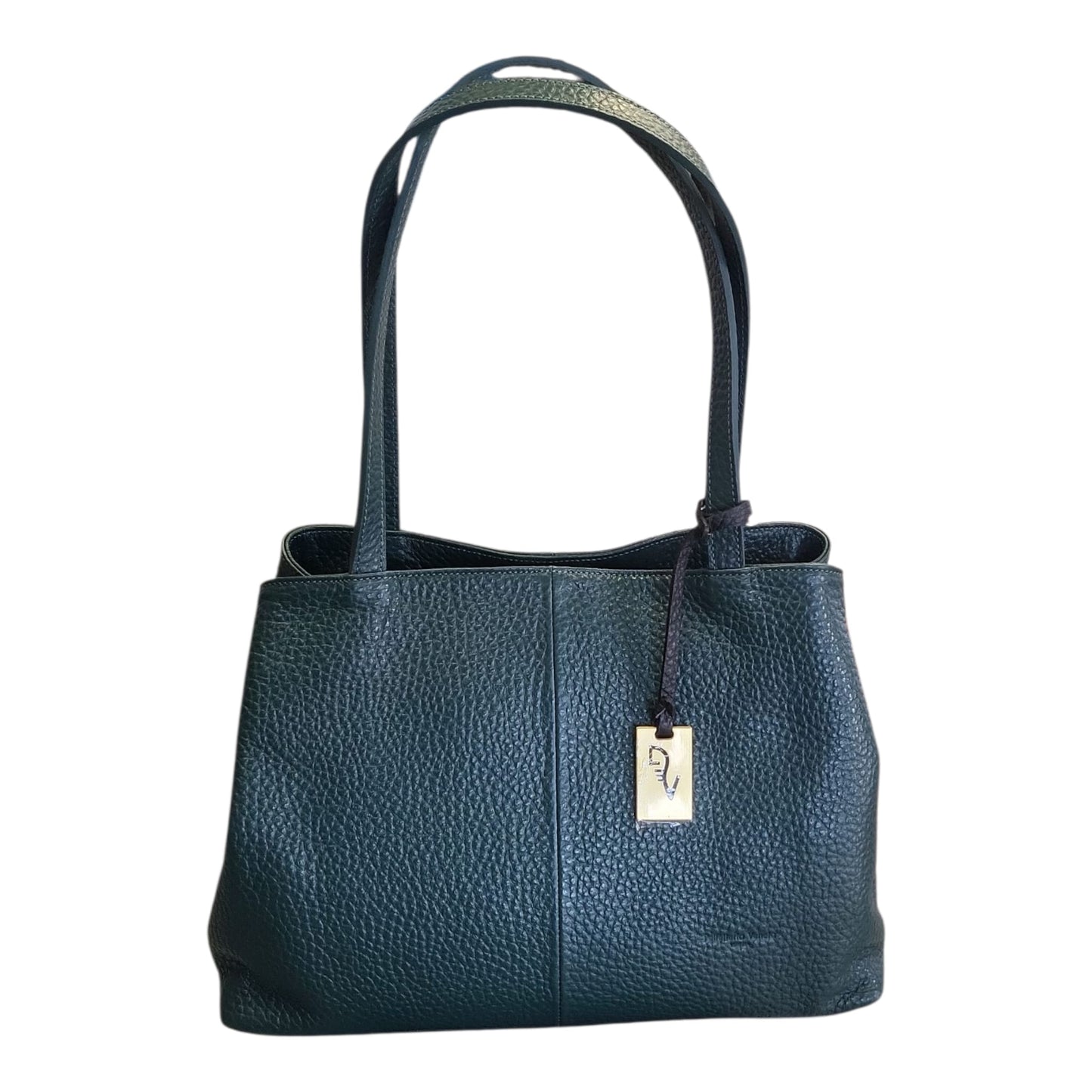 Pelletteria Veneta – Shopper Donna in Pelle Martellata Verde con 3 Scomparti e Doppia Tracolla (37x27x15 cm) – Made in Italy