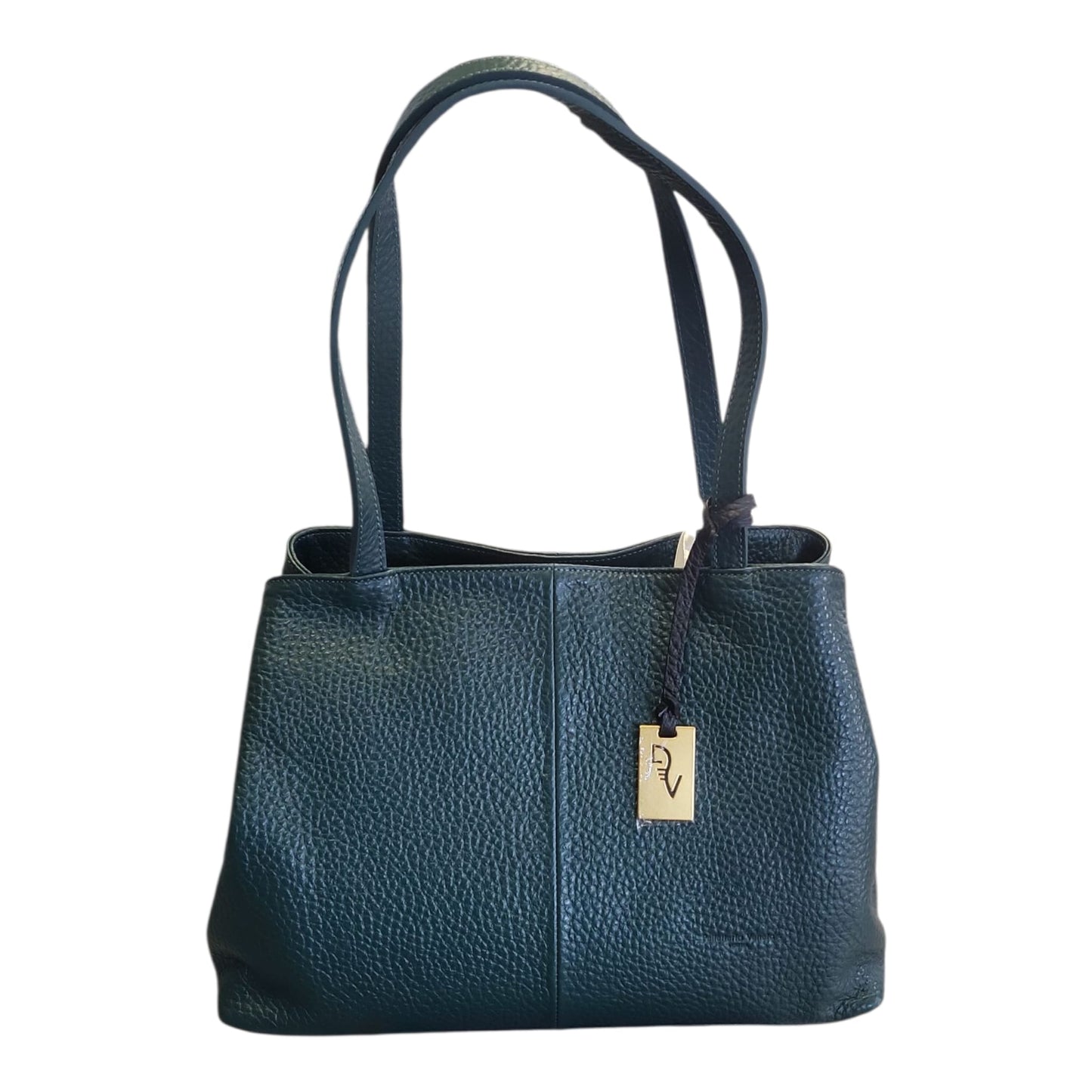 Pelletteria Veneta – Shopper Donna in Pelle Martellata Verde con 3 Scomparti e Doppia Tracolla (37x27x15 cm) – Made in Italy
