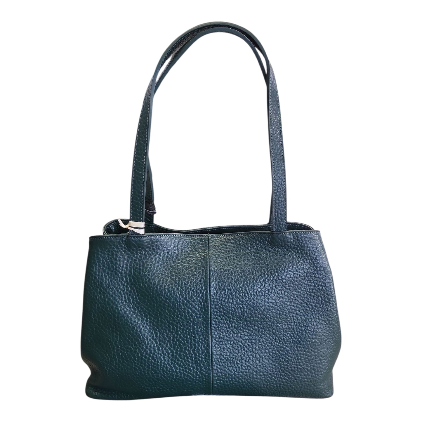 Pelletteria Veneta – Shopper Donna in Pelle Martellata Verde con 3 Scomparti e Doppia Tracolla (37x27x15 cm) – Made in Italy