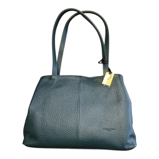 Pelletteria Veneta – Shopper Donna in Pelle Martellata Verde con 3 Scomparti e Doppia Tracolla (37x27x15 cm) – Made in Italy