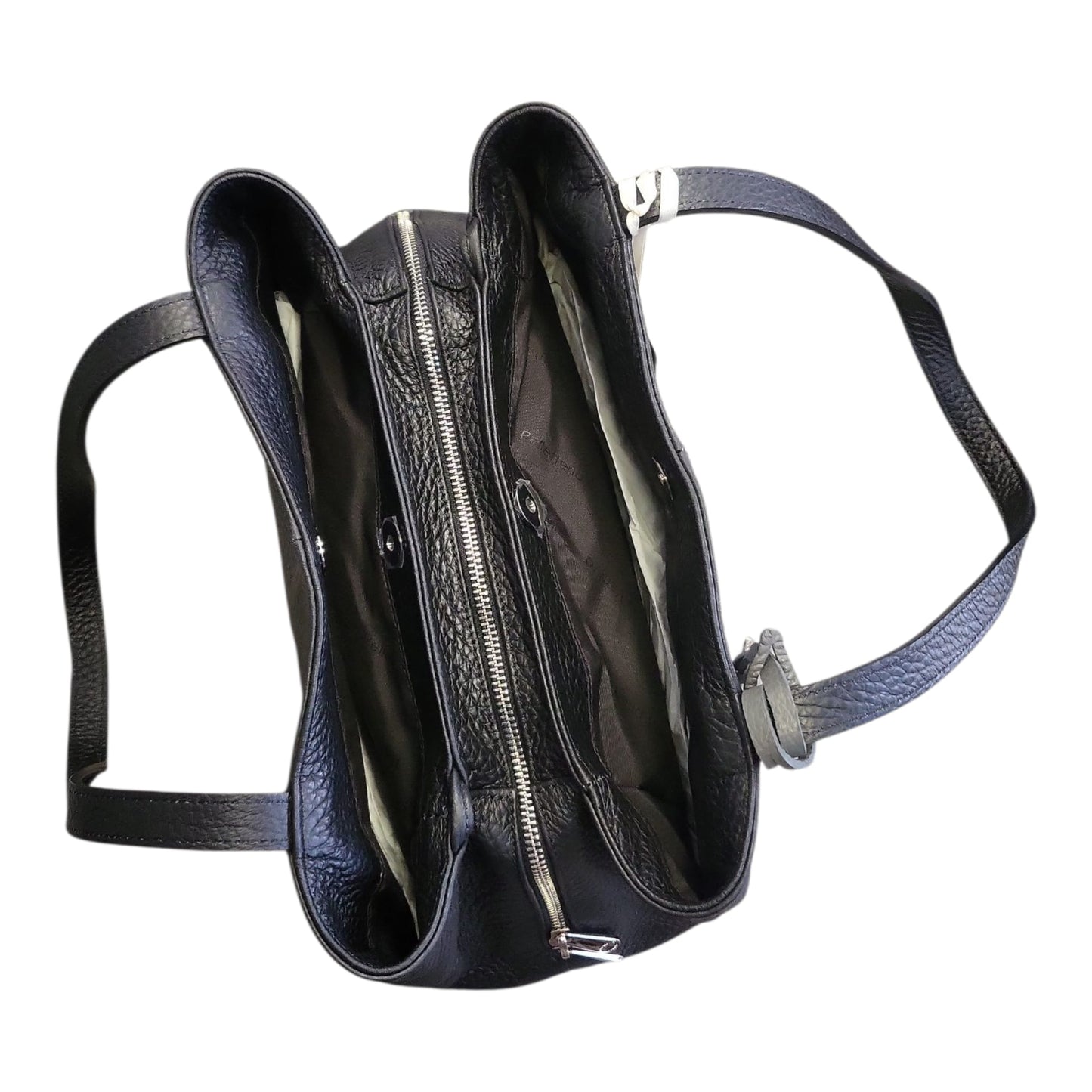 Pelletteria Veneta – Shopper Donna in Pelle Martellata Verde con 3 Scomparti e Doppia Tracolla (37x27x15 cm) – Made in Italy