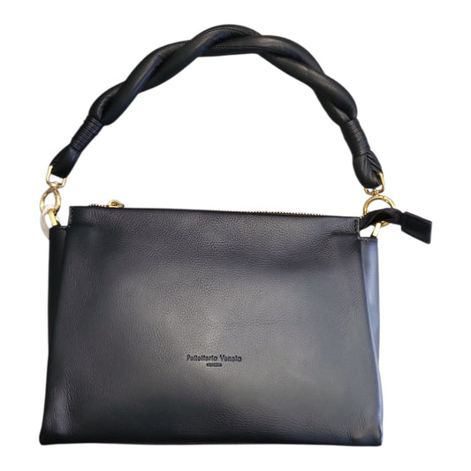 Pelletteria Veneta – Borsa Donna in Pelle Liscia Nera con Manico Intrecciato Imbottito e Tracolla Intercambiabile (24x18x10 cm)