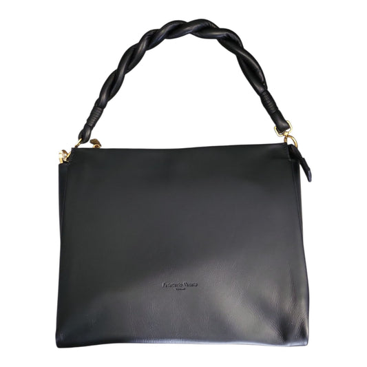 Pelletteria Veneta – Borsa Donna in Pelle Liscia Nera con Manico Intrecciato Imbottito e Tracolla Intercambiabile