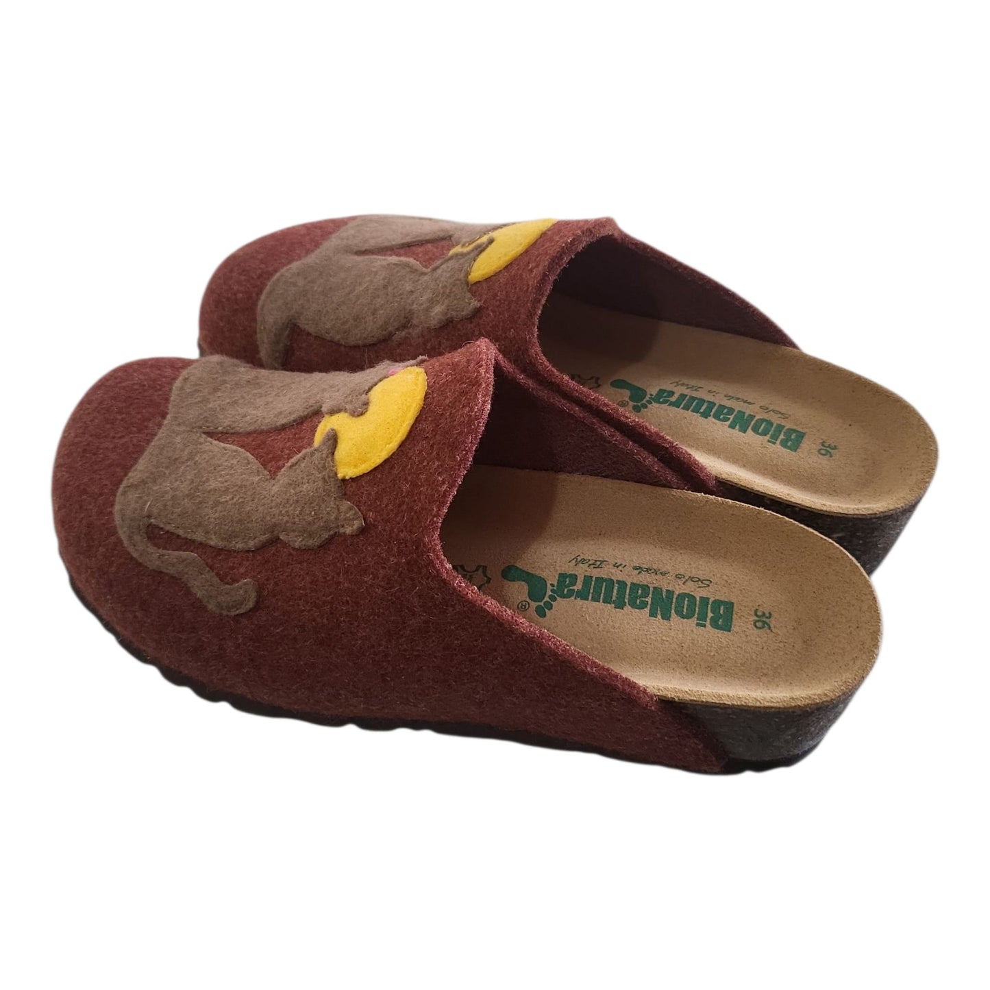 BioNatura 12 GATTO FELTRO PANTOFOLA DONNA bordò